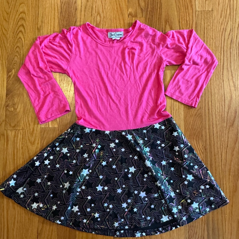 Dori Creations Girls Size 10 Pink Dress with shiny holographic Pattern Skirt